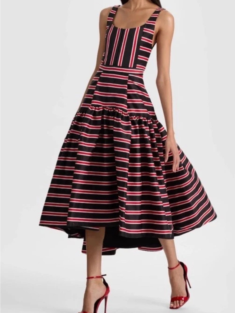 ALICE & OLIVIA DIANA TEAKWOOD STRIPE STRUCTURED MIDI DRESS NWT $660 Sz 4